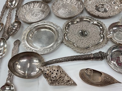 Lot 136 - Collection of Indian and Middle Eastern silver and white metal items to include pin dishes, ashtray, napkin rings and other items.