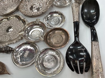 Lot 136 - Collection of Indian and Middle Eastern silver and white metal items to include pin dishes, ashtray, napkin rings and other items.