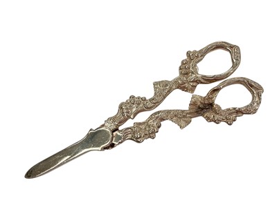 Lot 138 - Contemporary silver grape scissors with handles modelled as fruiting vines, (Birmingham 1972), maker P H Vogel & Co, 16.2cm in overall length.