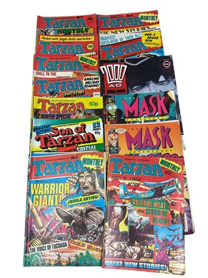 Lot 2865 - Marvel digest series Fantastic Four pocket books (1980's). Together with a collection of independent comics to include Judge Dredd, Green Lantern, Fish and others. Tarzan monthly magazines, Viz...
