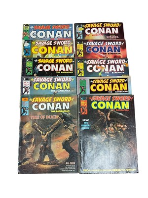 Lot 2840 - Savage Sword of Conan the Barbarian (Curtis). Issues #1 - #10 (1974 and 1975). #1 - includes the debut of Red Sonja's chain mail bikini and first appearance of Blackmark. (10)