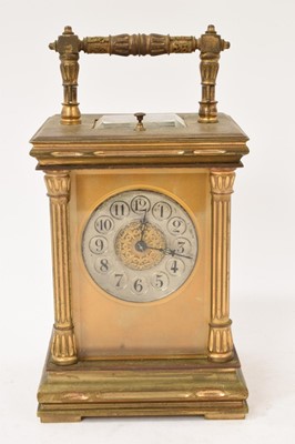 Lot 635 - Bold repeating carriage clock of classical form with corinthian columns to corners