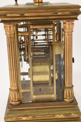 Lot 635 - Bold repeating carriage clock of classical form with corinthian columns to corners