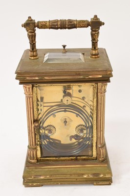 Lot 635 - Bold repeating carriage clock of classical form with corinthian columns to corners