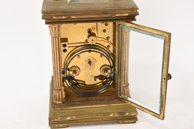 Lot 635 - Bold repeating carriage clock of classical form with corinthian columns to corners