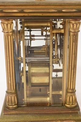 Lot 635 - Bold repeating carriage clock of classical form with corinthian columns to corners