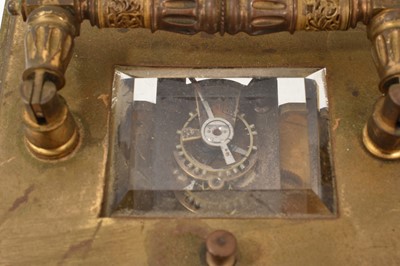 Lot 635 - Bold repeating carriage clock of classical form with corinthian columns to corners