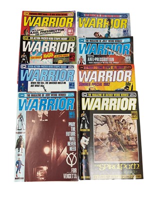 Lot 2841 - Warrior magazine #1 (1982). Debut for the 'V for Vendetta' stories, first appearance of Axel Pressbutton and first appearance of Marvelman since 1963. Together with issues #2, #3, #5, #6, #7, #9 a...