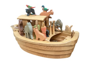 Lot 2029 - Modern wooden Noah's Ark with figures and animals