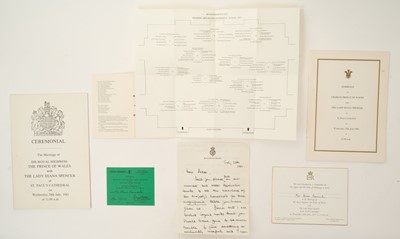 Lot 33 - The Wedding of H.R.H. The Prince of Wales to Lady Diana Spencer, 29th July 1981, set of official ephemera including invitation, seating ticket, Order of Service and Ceremonial, Wedding Breakfast...