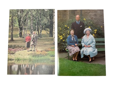 Lot 36 - H.M. Queen Elizabeth II and H.R.H. The Duke of Edinburgh, two signed Christmas cards for 1984 and 1985, both with colour photographs including the 1981 the Royal couple in the Highlands and with...
