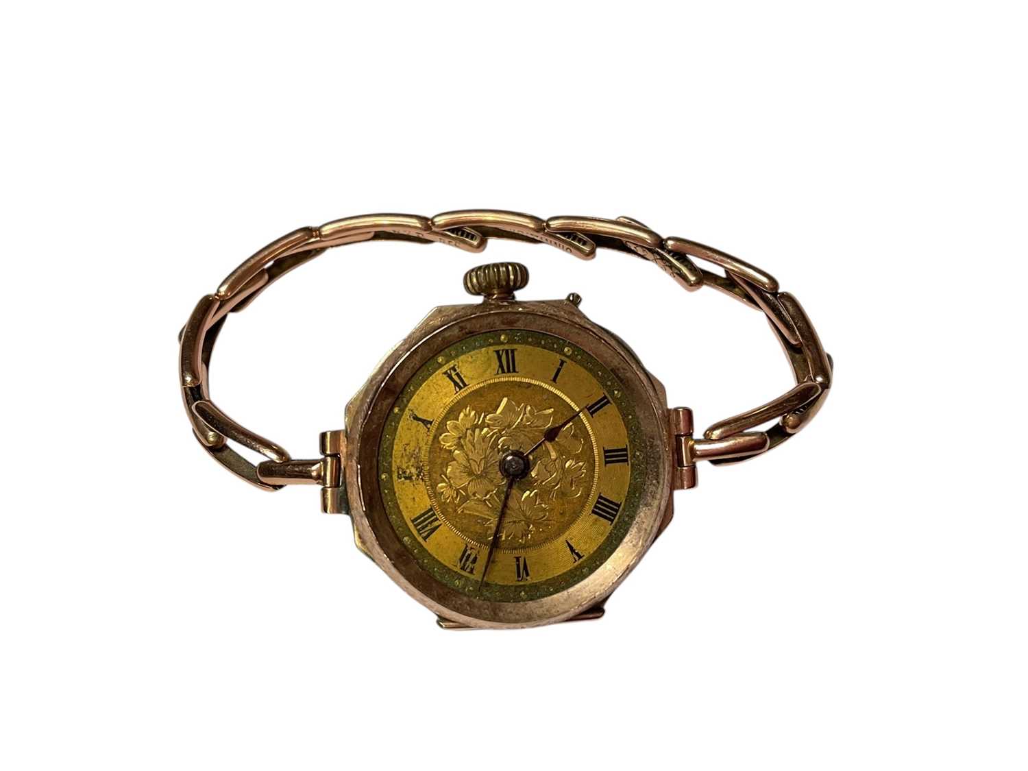 Lot 153 - Edwardian 9ct gold fob watch converted to a wristwatch on 9ct gold bracelet