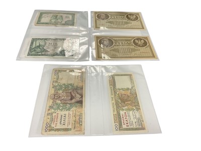 Lot 492 - World - Mixed banknotes to include Greece 100 Drachma 1.9.1935 issue EF, Poland 1000 Marek 17.5.1919 issue x 13 EF-A UNC (N.B. Some sequential), Spain green 1000 Pesetas 29.11.1957 issue x 2, 19...