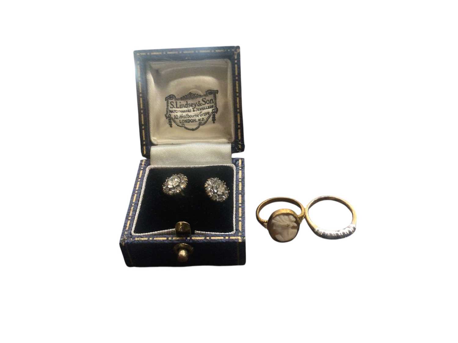 Lot 182 - Three boxes to include a 9ct gold Cameo ring, 9ct gold stud earrings, silver chain, costume jewellery and other sundry items