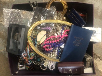 Lot 182 - Three boxes to include a 9ct gold Cameo ring, 9ct gold stud earrings, silver chain, costume jewellery and other sundry items