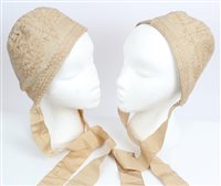 Lot 3111 - Pair of babies' christening antique bonnets -...