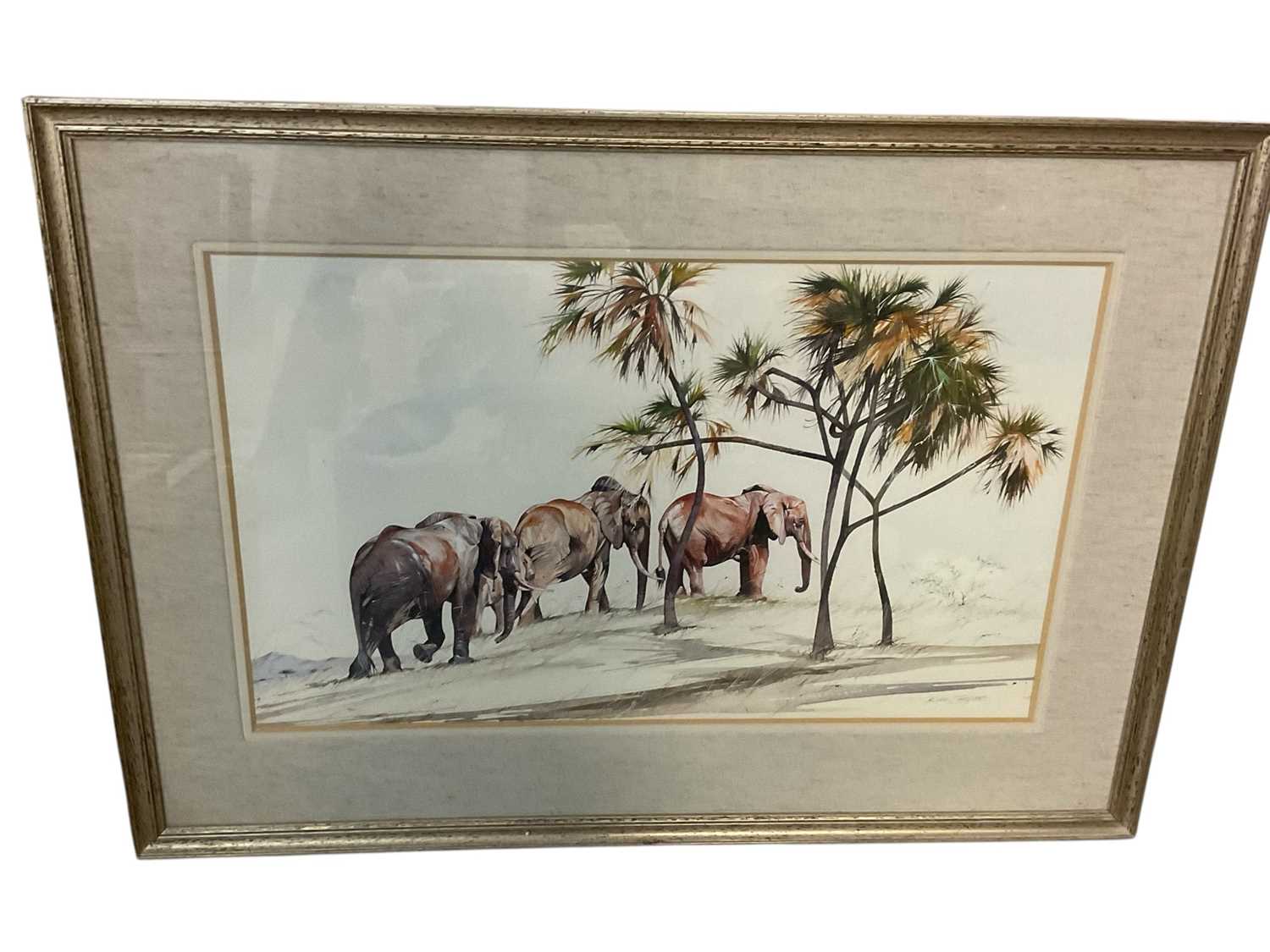 Lot 1441 - Allan Carter (b. 1909) watercolour, elephants, signed, 39 x 63cm, glazed frame