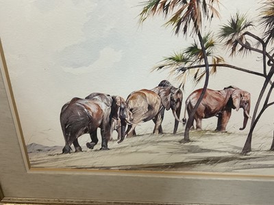 Lot 1441 - Allan Carter (b. 1909) watercolour, elephants, signed, 39 x 63cm, glazed frame