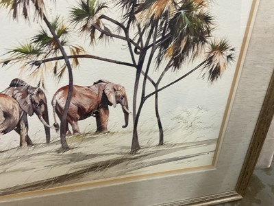 Lot 1441 - Allan Carter (b. 1909) watercolour, elephants, signed, 39 x 63cm, glazed frame