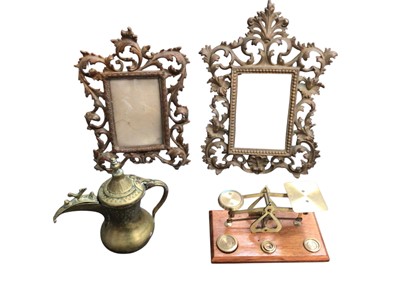 Lot 2504 - Collection of sundry items to include miniature scales, dallah, brass picture frames and others