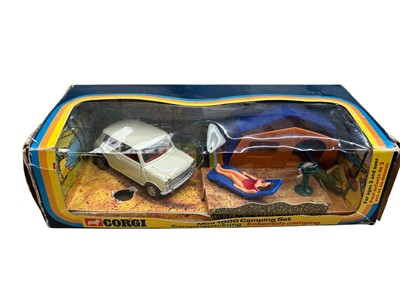 Lot 1684 - Corgi Mini 1000 Camping Set, No.38 & Mercedes Benz 350SL, in window boxes (2)