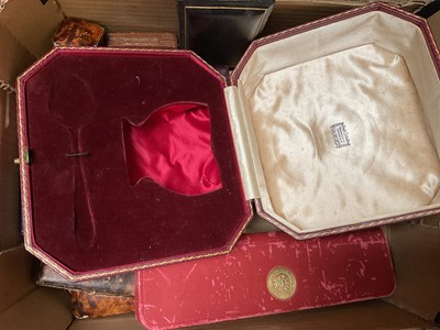 Lot 203 - Collection of antique and later empty jewellery boxes, Omega watch box and Harrods red leather box