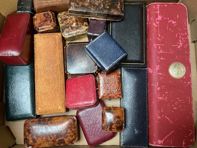 Lot 203 - Collection of antique and later empty jewellery boxes, Omega watch box and Harrods red leather box