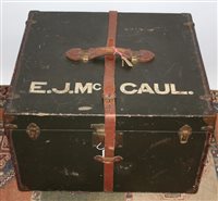 Lot 3128 - Vintage luggage - green canvas cabin trunk...