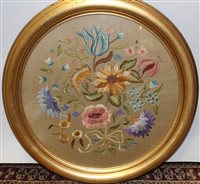 Lot 3130 - 1930s circular embroidery ribbon-tied spray of...