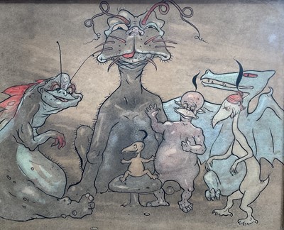 Lot 1444 - Reverend George Liddell Johnstone (1817-1902) pen, ink and watercolour - 'Strange Creatures', 24cm x 30cm, in glazed gilt frame