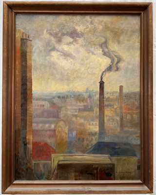 Lot 1442 - Brita Von Sydow-Södöö (1884-1959) oil on canvas - Industrial Landscape, signed, 78cm x 59cm, framed