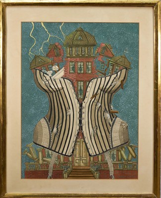 Lot 1441 - Perkins Harnly (1901-1986) mixed media on paper - 'Lightening Strikes', signed, in glazed gilt frame