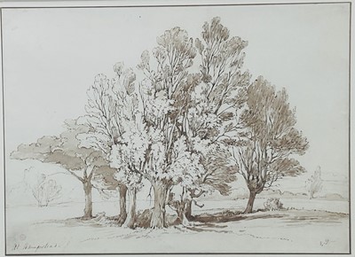 Lot 46 - Edward Duncan (1803-1882) monochrome watercolour - At Hampstead, signed with initials, 24cm x 34cm, mounted in glazed frame