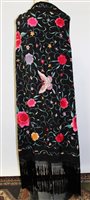 Lot 3136 - Vintage Chinese black silk shawl with...