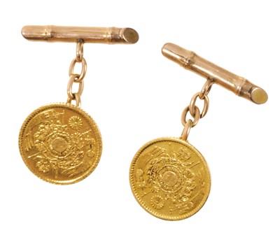 Lot 731 - Pair of Chinese gold coin cufflinks