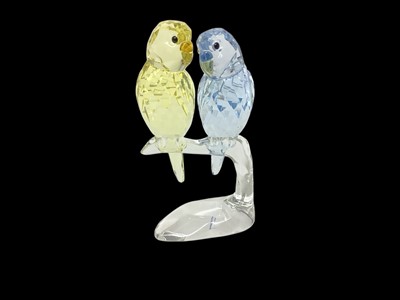 Lot 1084 - Swarovski Crystal model of two budgies, boxed