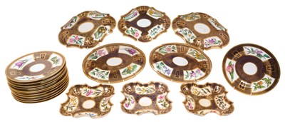 Lot 298 - Early 19th century flower painted blue ground part dessert service