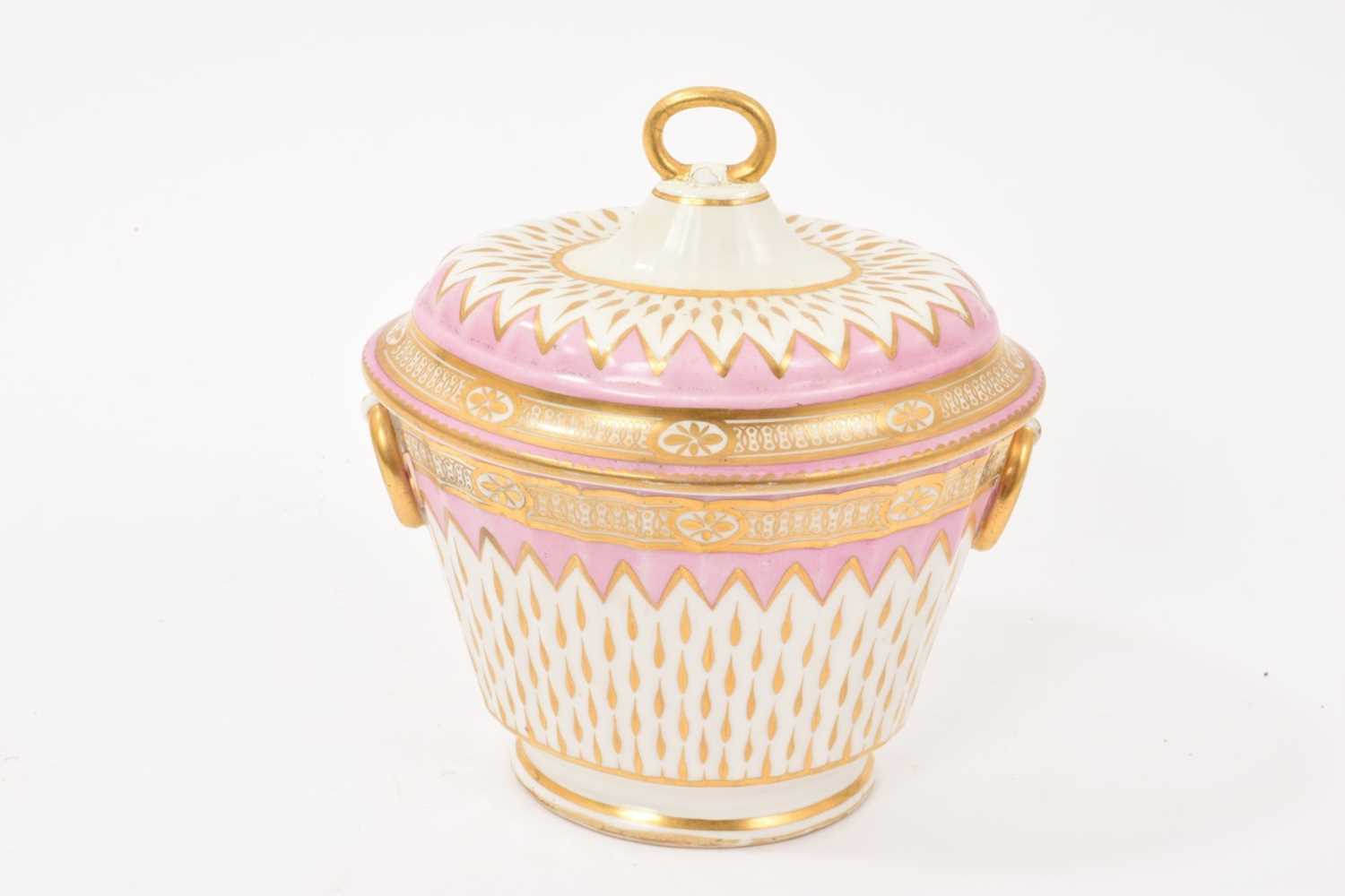 Lot 50 - Derby pink and gilt decorated sucrier and cover, circa 1795