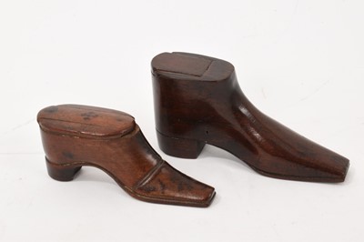 Lot 1113 - Two 19th century mahogany shoe shaped snuff boxes