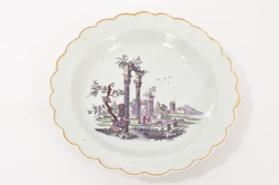 Lot 309 - Worcester small plate, printed and painted by Robert Hancock with ruins, circa 1770