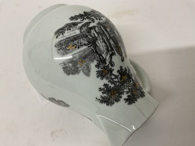 Lot 81 - Worcester milk jug and cover, printed by Robert Hancock with L’Amour, and highlighted in gilt, circa 1770