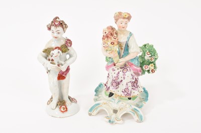 Lot 312 - Derby figure of a boy with a dog, circa 1760, and another of a girl with corn