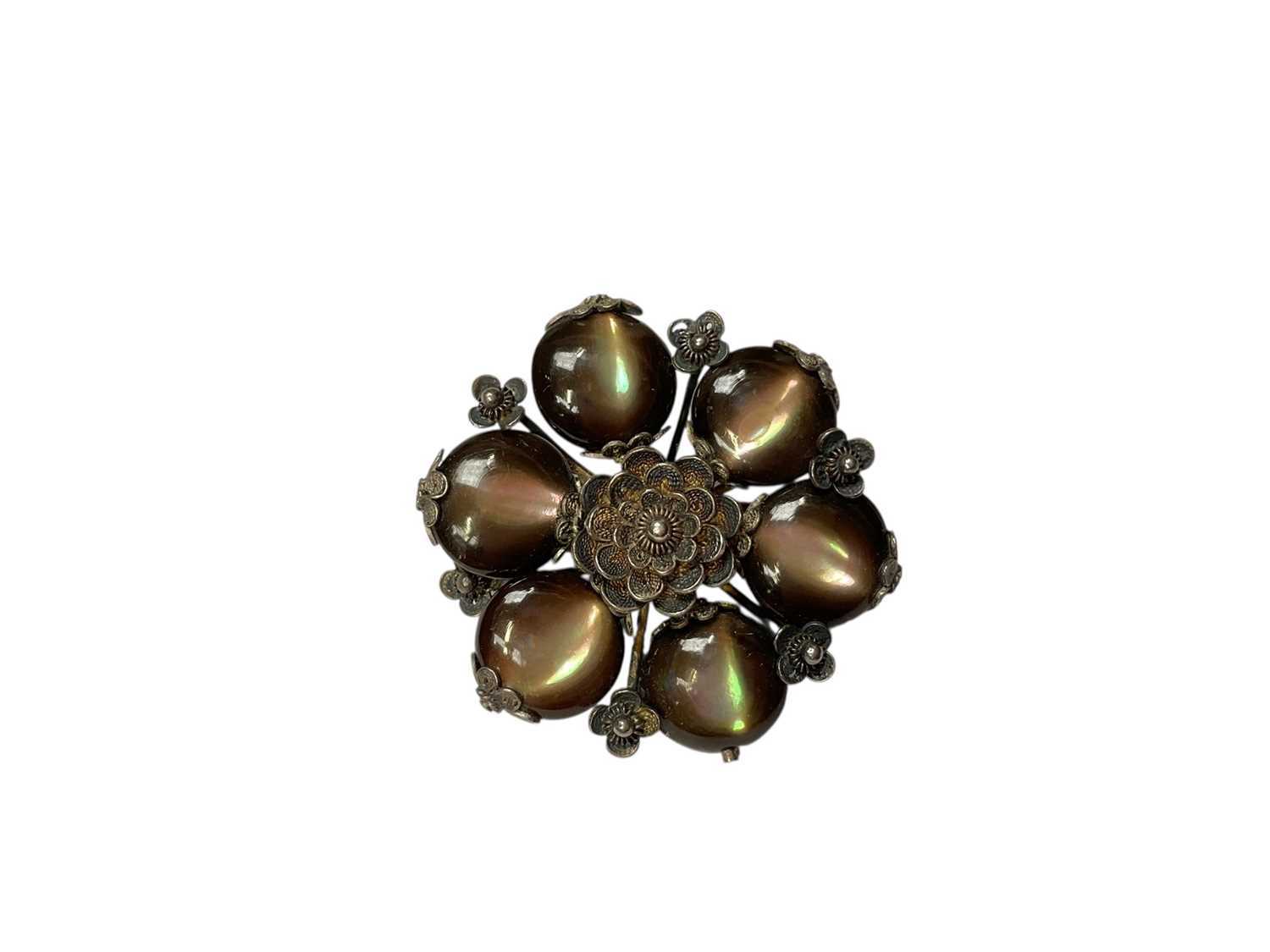 Lot 237 - Chinese silver and mother of pearl flower head brooch