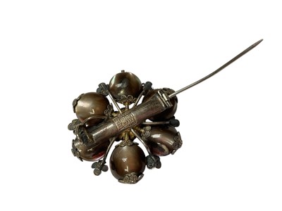 Lot 237 - Chinese silver and mother of pearl flower head brooch