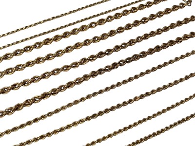 Lot 243 - Five 9ct gold rope twist chains
