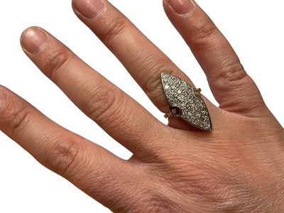 Lot 249 - Victorian style diamond marquise shape cluster ring with forty-one pavé set brilliant cut diamonds