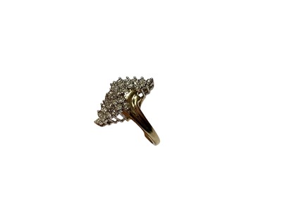 Lot 253 - Diamond cluster ring with thirty-three brilliant cut diamonds in claw setting with stylised shoulders on 14ct gold shank. Ring size J ...