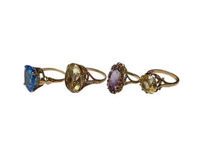 Lot 261 - Four 9ct gold single stone gem set cocktail rings