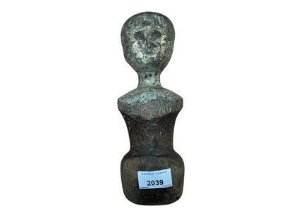 Lot 2039 - 18th century wooden doll head and torso, carved facial features, remnants of paint