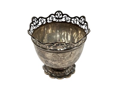 Lot 269 - Edwardian silver rose bowl with pierced monteith style border, raised on a pierced pedestal foot, (Sheffield 1901), maker William Hutton & Sons, 13.3cm in heigh, all at 9ozs.